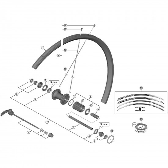 Shimano WH-RS010 complete hub axle, 141 mm