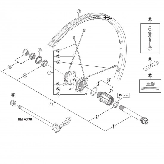 Shimano WH-M788-R12 left hand lock nut and cone, M15 with dust cover Shimano WH-M788-R12 left hand lock nut and cone, M15 with dust cover