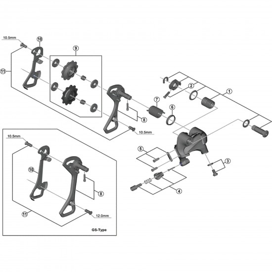 Shimano RD-6800 stroke adjusting screws, M4 x 11.5 mm and plate Shimano RD-6800 stroke adjusting screws, M4 x 11.5 mm and plate