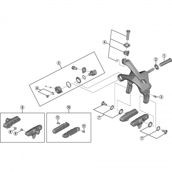 Shimano R55C4 Ultegra R8000 cartridge brake shoe calliper mount, alloy rim, black, pair