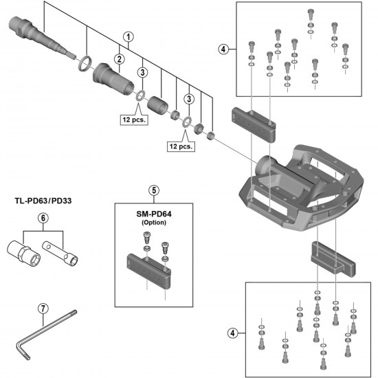Shimano PD-GR500 pedal axle assembly, right hand Shimano PD-GR500 pedal axle assembly, right hand