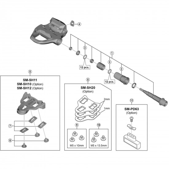 Shimano PD-R8000 pedal axle assembly, right hand