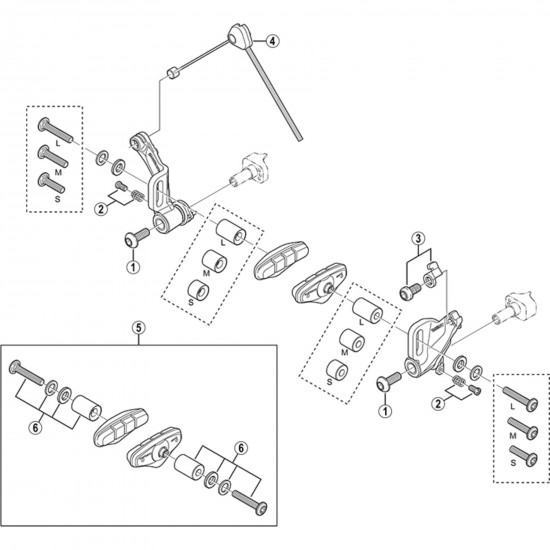 Shimano R50T2 BR-CX50 brake shoe and fixing bolts, medium spacer, pair