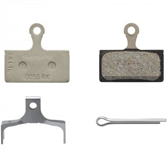 Shimano G05S-RX disc pads and spring, resin pad, steel back