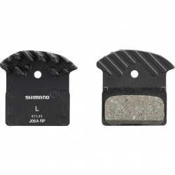 Shimano J05A-RF disc pads and spring, resin pad, alloy back, cooling fins Shimano J05A-RF disc pads and spring, resin pad, alloy back, cooling fins