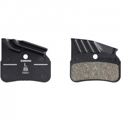 Shimano N03A-RF disc pads and spring, resin pad, alloy back, cooling fins Shimano N03A-RF disc pads and spring, resin pad, alloy back, cooling fins
