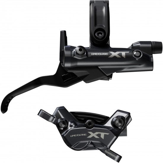 Shimano BR-M8220/BL-M8200 XT 4 pot bled brake lever/post mount calliper, front right Shimano BR-M8220/BL-M8200 XT 4 pot bled brake lever/post mount calliper, front right