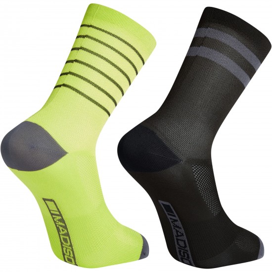 Madison Sportive Mid Sock Twin Pack, black and lime punch - small, EU36-39 Madison Sportive Mid Sock Twin Pack, black and lime punch - small, EU36-39