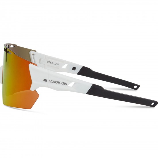 Madison Stealth Gloss White Sunglasses - 3 Lens Pack - Fire Mirror / Amber / Clear