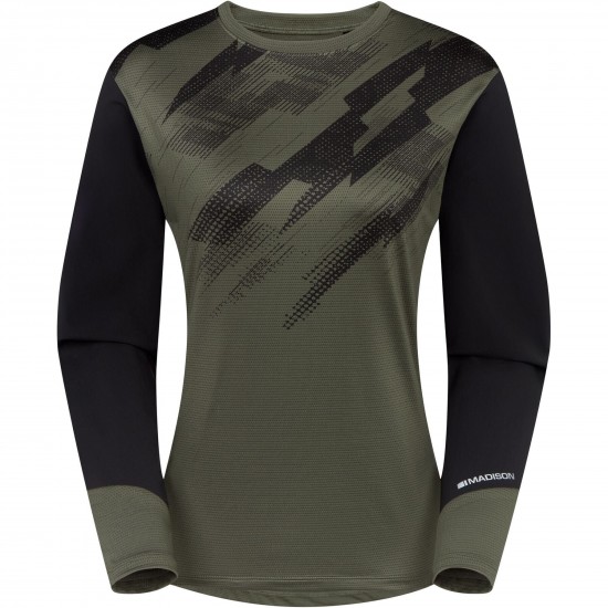 Madison Flux Women's Long Sleeve Trail Jersey, midnight green / black - size 12 Madison Flux Women's Long Sleeve Trail Jersey, midnight green / black - size 12