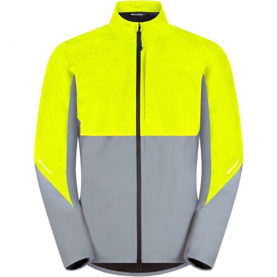 Madison Stellar Ultra Reflective Men's Waterproof Jacket, silver/hi-viz yellow-large