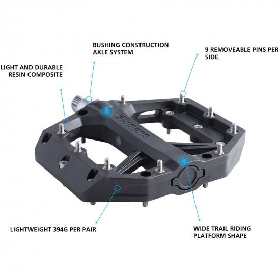 Shimano PD-GR400 flat pedals, resin with pins, black Shimano PD-GR400 flat pedals, resin with pins, black