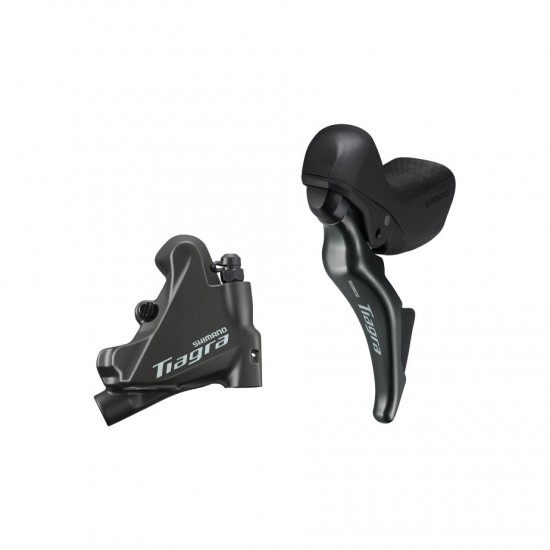 Shimano ST-4725 Tiagra 2-speed short reach STI bled with BR-4770 calliper, left rear Shimano ST-4725 Tiagra 2-speed short reach STI bled with BR-4770 calliper, left rear