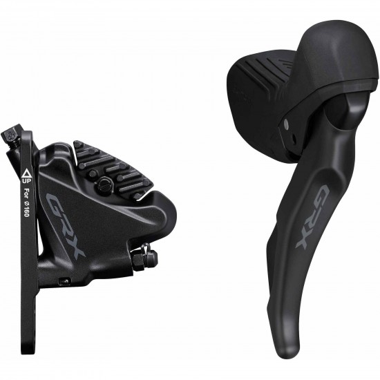 Shimano ST-RX610 GRX 12-speed STI bled with BR-RX410 flat mount calliper, right front Shimano ST-RX610 GRX 12-speed STI bled with BR-RX410 flat mount calliper, right front