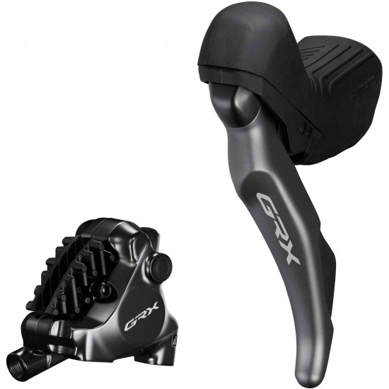 Shimano ST-RX820 GRX 2-speed STI bled with BR-RX820 flat mount calliper, left rear Shimano ST-RX820 GRX 2-speed STI bled with BR-RX820 flat mount calliper, left rear