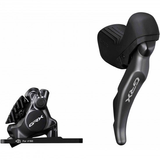 Shimano ST-RX820 GRX 12-speed STI bled with BR-RX820 flat mount calliper, right front Shimano ST-RX820 GRX 12-speed STI bled with BR-RX820 flat mount calliper, right front