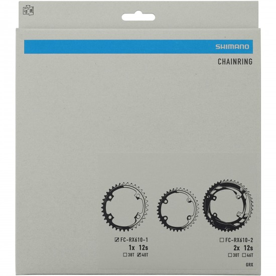 Shimano FC-RX610-1 GRX 12 speed single 1X chainring, 40T Shimano FC-RX610-1 GRX 12 speed single 1X chainring, 40T
