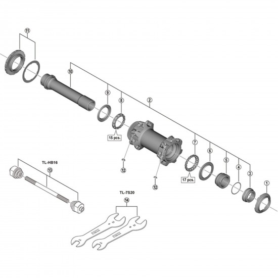 Shimano HB-MT900-BS complete hub axle, 110 mm Shimano HB-MT900-BS complete hub axle, 110 mm