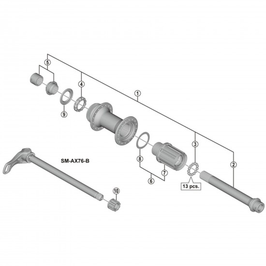 Shimano FH-M8010 complete hub axle Shimano FH-M8010 complete hub axle