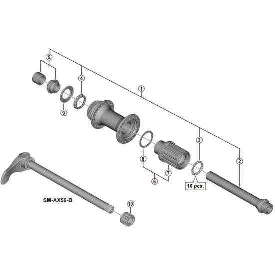 Shimano FH-MT400-B complete hub axle, 148 mm