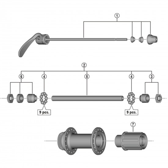 Shimano FH-MT200-B complete hub axle