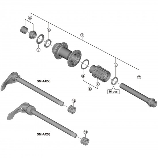 Shimano FH-MT400 complete hub axle, 142 mm