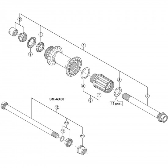 Shimano FH-M645 complete hub axle, 12 mm