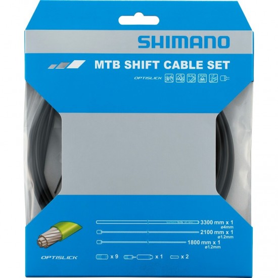 Shimano MTB gear cable set, OPTISLICK coated stainless steel inners, black