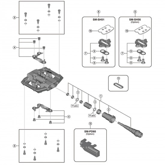 Shimano PD-GR500 pin and spacers, pack of 9 Shimano PD-GR500 pin and spacers, pack of 9