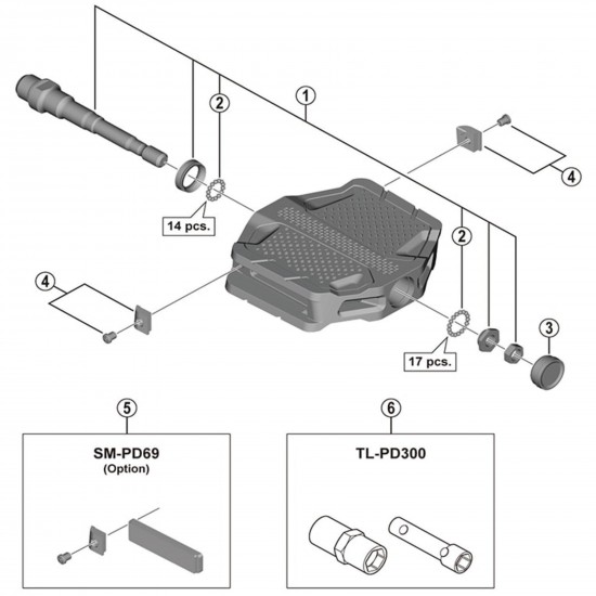 Shimano PD-EF202 pedal axle assembly, left hand