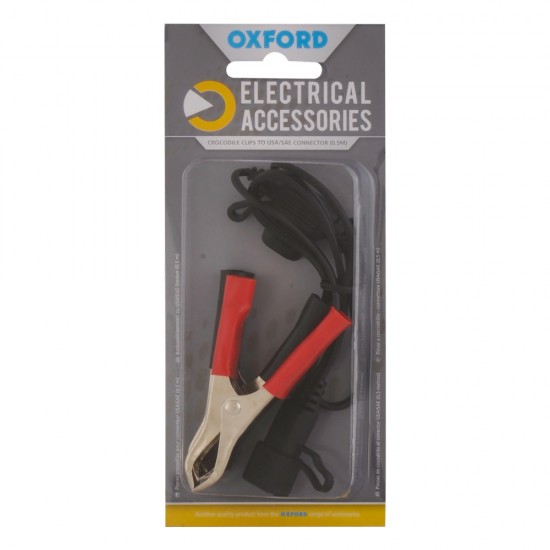 Oxford Crocodile clips to USA/SAE connector (0.5mtr lead) Oxford Crocodile clips to USA/SAE connector (0.5mtr lead)