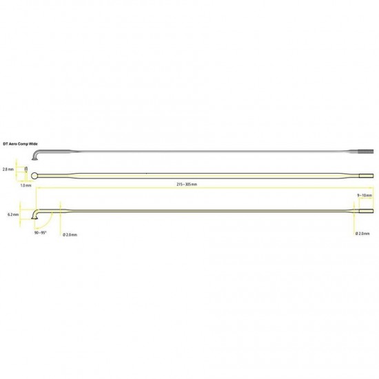 DT Swiss Aero Comp Wide Straight Pull Spokes 14 g = 2 mm box 20, black, 296 mm