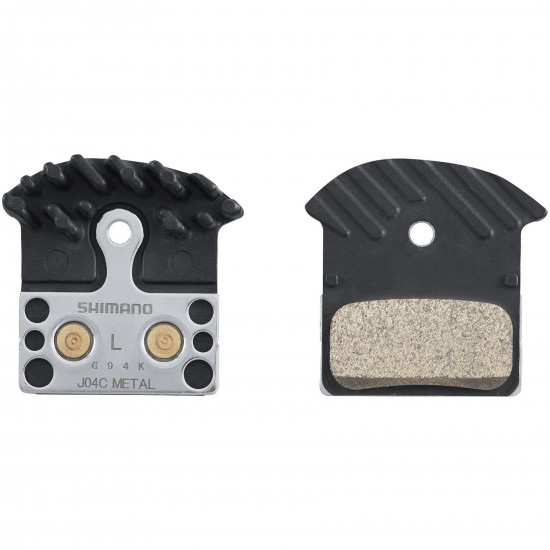 Shimano J04C-MF disc pads and spring, metal sintered, alloy/stainless back, cooling fins