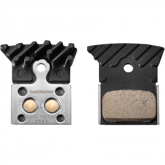 Shimano L04C-MF disc pads and spring, metal sintered, alloy/stainless back, cooling fins