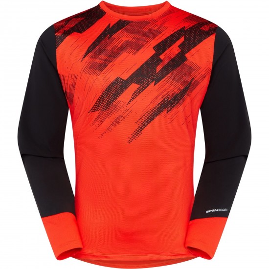 Madison Flux Youth Long Sleeve Trail Jersey, magma red / black - age 6-8