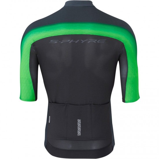 Shimano Clothing Men's, S-PHYRE FLASH Short Sleeve Jersey, Black/Green, Size S