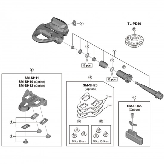 Shimano PD-R7000 pedal axle assembly, left hand