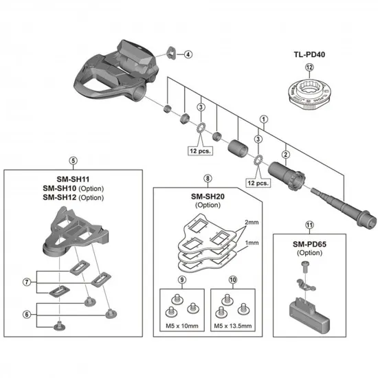 Shimano PD-R7000 pedal axle assembly, left hand