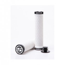 SRAM Locking Grips w/ 2 Clamps & End Plugs White: SRAM Locking Grips w/ 2 Clamps & End Plugs White: