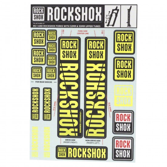 RockShox Spare - Front Suspension Decal Kit 30/32mm NE01 Yellow MY18 - SID/Reba/Revelation(PRE 2018)/Sektor/Recon/XC32/30G/30S/XC30: BLACK 30/32MM