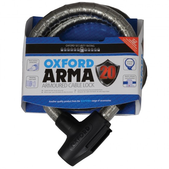 Oxford Arma20 Armoured Cable Lock 0.9m - Clear Oxford Arma20 Armoured Cable Lock 0.9m - Clear