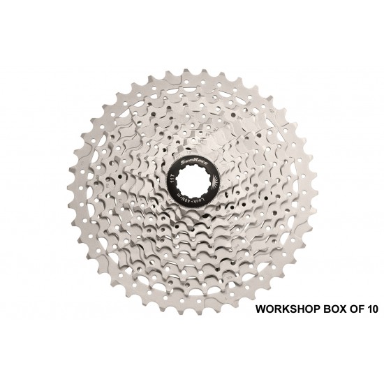 Sunrace MS3 10 Speed MTB Cassette – 11/42T Metallic WORKSHOP BOX OF 10 Sunrace MS3 10 Speed MTB Cassette – 11/42T Metallic WORKSHOP BOX OF 10