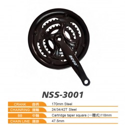 Neco NSS3001 24/34/42T x 170mm Steel Triple Chainset – ED Black