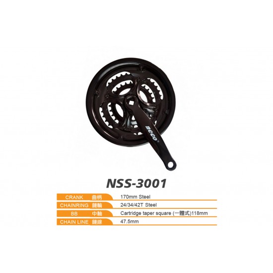 Neco NSS3001 24/34/42T x 170mm Steel Triple Chainset – ED Black